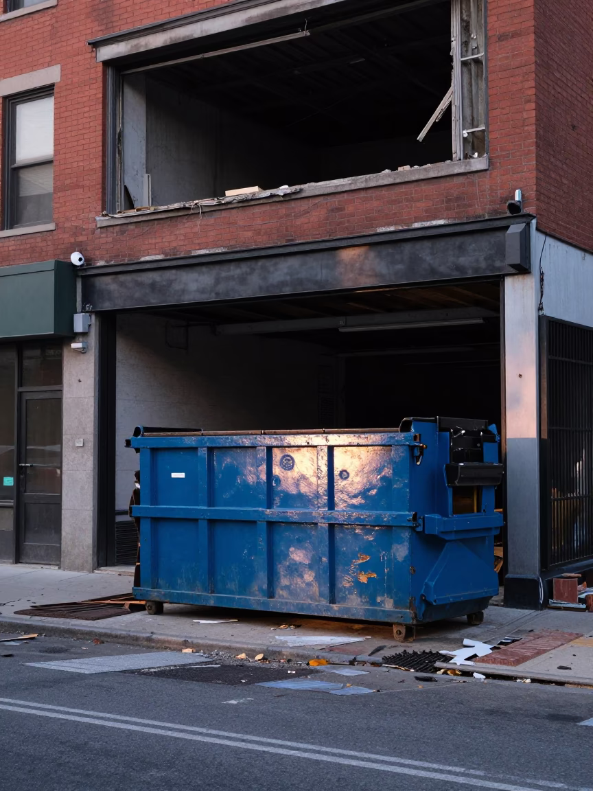 Early Evening Philadelphia Street Scene with Construction Debris and Urban Decay in in Philadelphia, Pennsylvania, United States