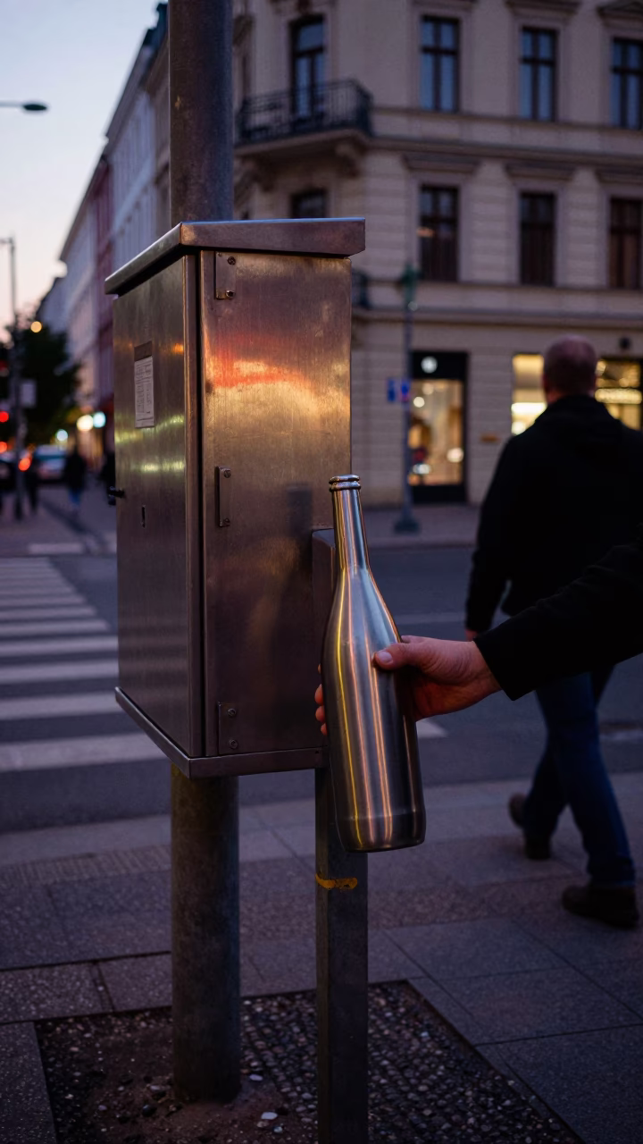 Early Evening Street Scene in Berlin Germany with Brushed Steel and Grease Sheen Details in in Berlin, Germany