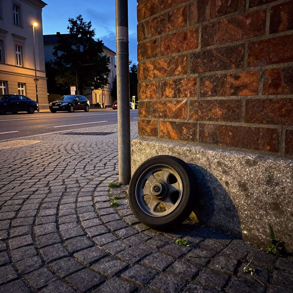 Early Evening Street Scene in Berlin Germany with Caster Wheel and Urban Details in in Berlin, Germany