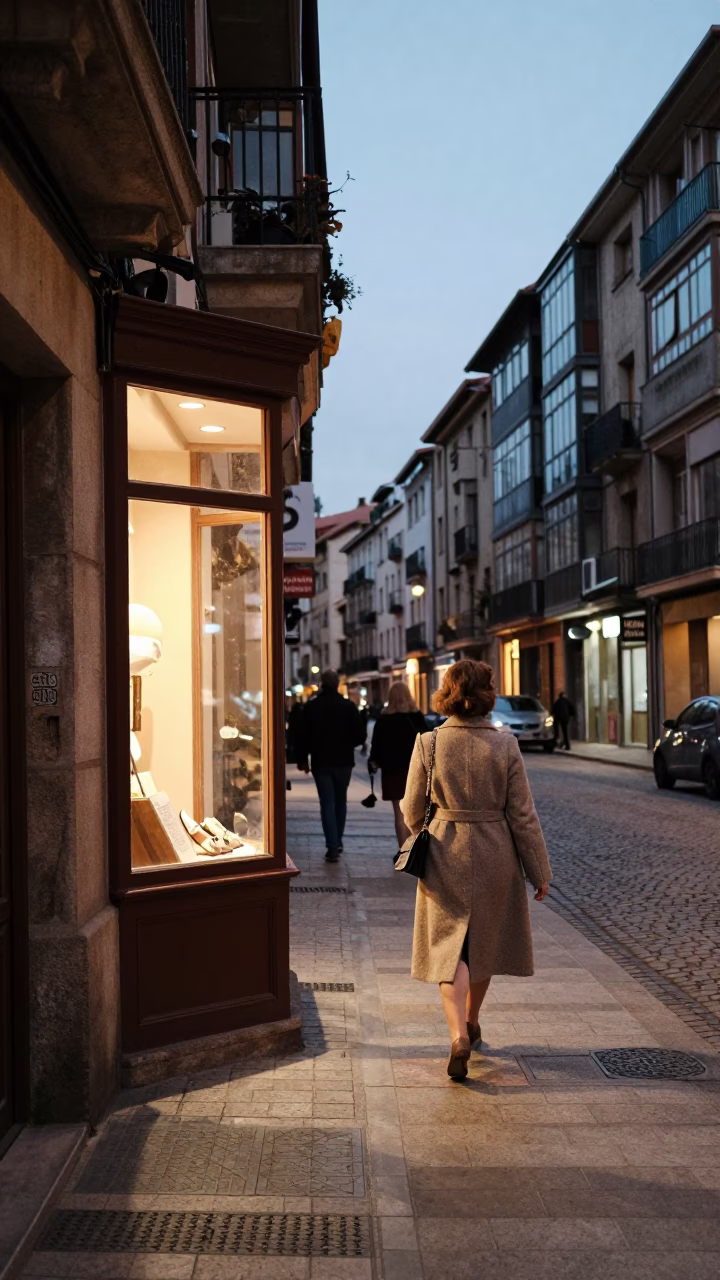 Early Evening Street Scene in Bilbao Spain with Vintage 1960s Aesthetic and Local Details in in Bilbao, Spain