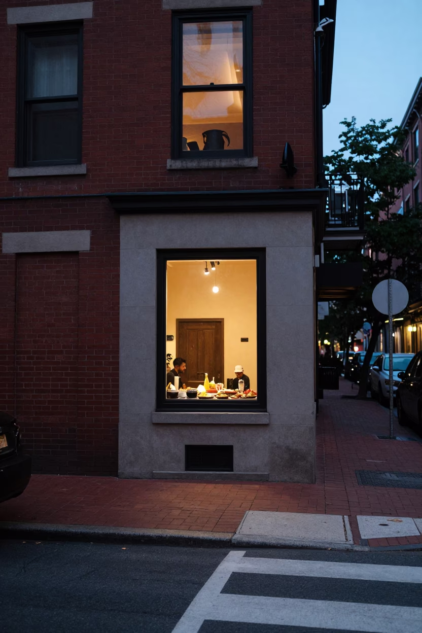 Early Evening Street Scene in Boston Massachusetts with Window Light and Urban Details in in Boston, Massachusetts, United States