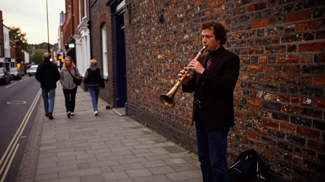 Early Evening Street Scene in Bristol United Kingdom with Vintage Recorder and Porcelain Details in in Bristol, United Kingdom