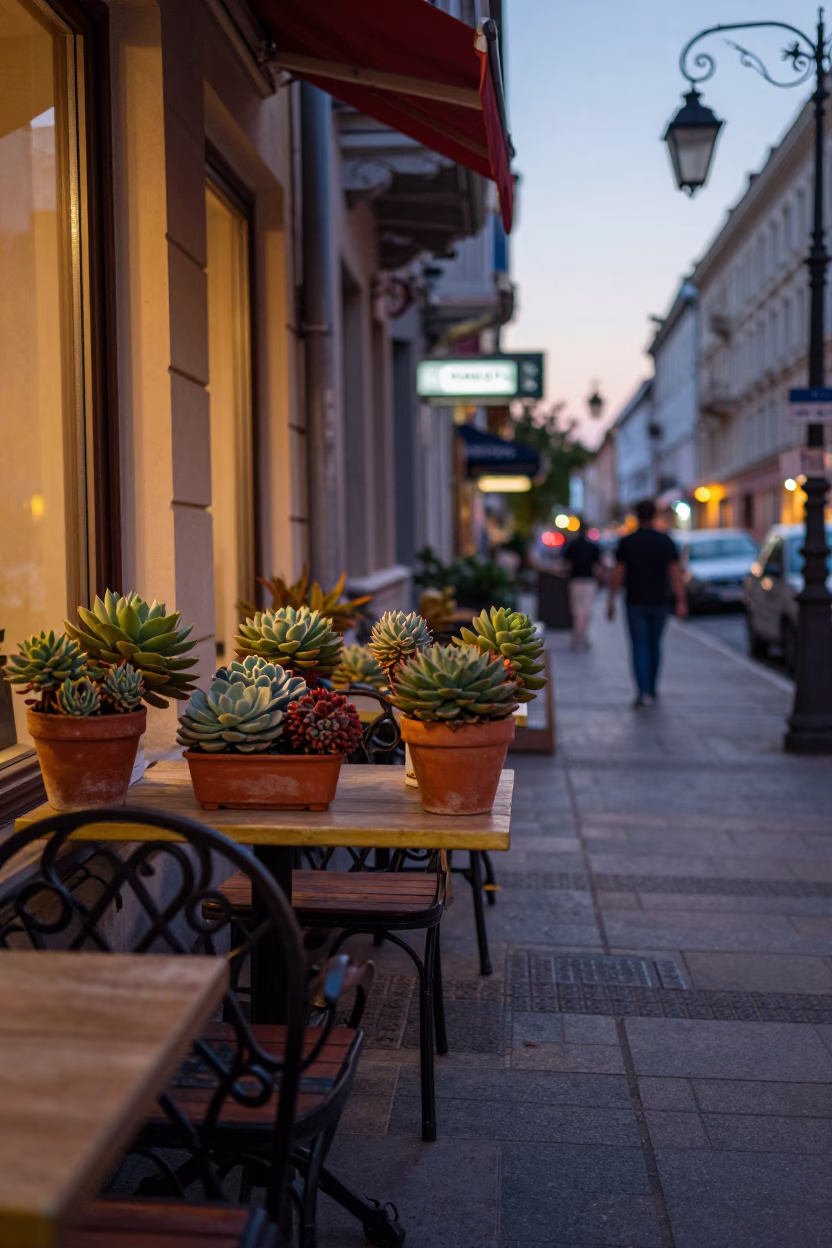 Early Evening Street Scene in Budapest Hungary with Colorful Details in in Budapest, Hungary