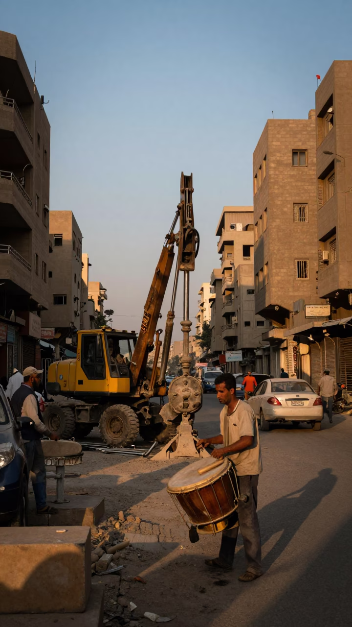 Early Evening Street Scene in Cairo Egypt with Construction and Urban Life in in Cairo, Egypt