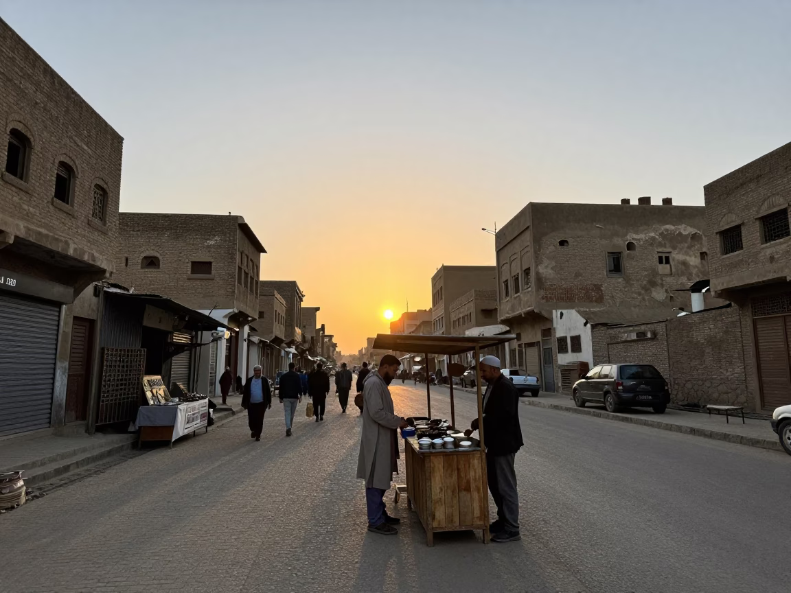 Early Evening Street Scene in Cairo Egypt with Vintage Market Stall and Local Interaction in in Cairo, Egypt