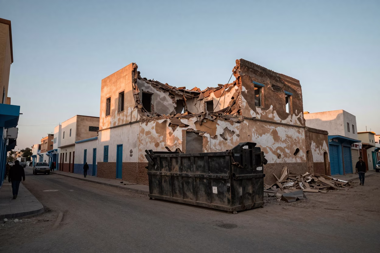 Early Evening Street Scene in Essaouira Morocco with Demolition and Local Life in in Essaouira, Morocco