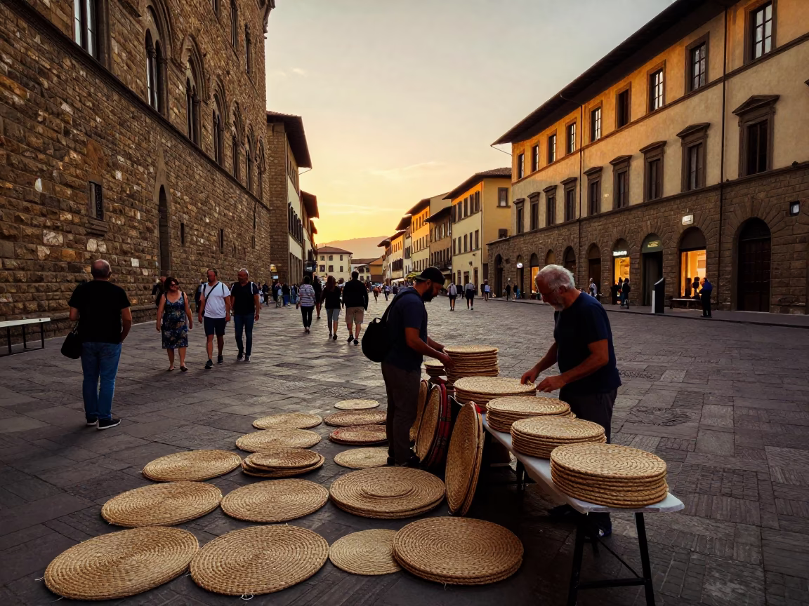Early Evening Street Scene in Florence Italy with Woven Mats and Mechanical Pencil in in Florence, Italy