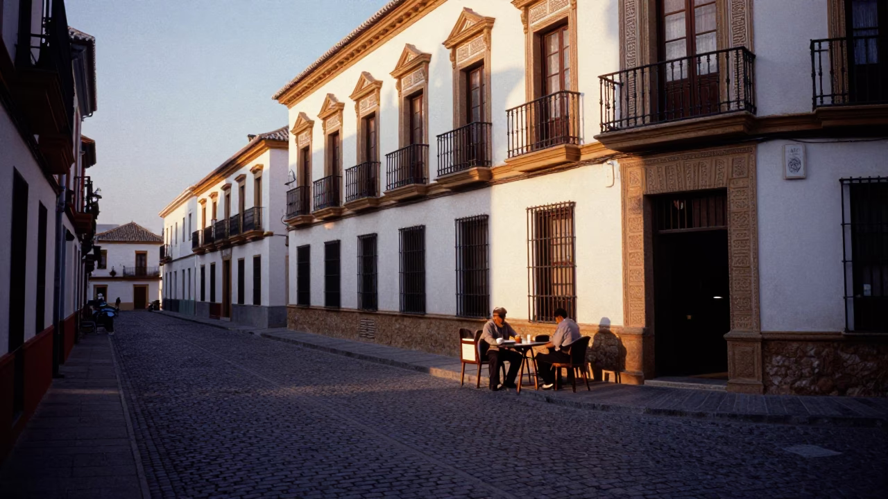 Early Evening Street Scene in Granada Spain with Cup and Local Architecture in in Granada, Spain