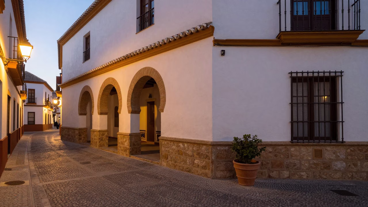 Early Evening Street Scene in Granada Spain with Terracotta Pot and Traditional Architecture in in Granada, Spain