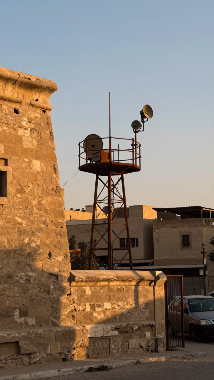 Early Evening Street Scene in Luxor Egypt with Crumbling Weather Station and Local Life in in Luxor, Egypt