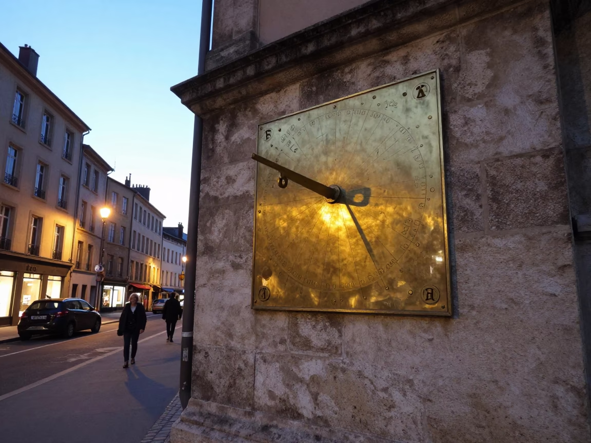 Early Evening Street Scene in Lyon France with Sundial and Local Interaction in in Lyon, France