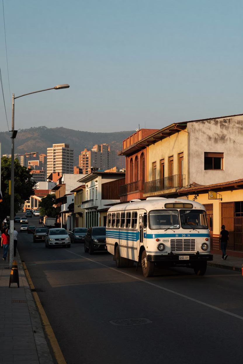 Early Evening Street Scene in Medellin Colombia with Vintage 1970s Architecture and Local Life in in Medellin, Colombia