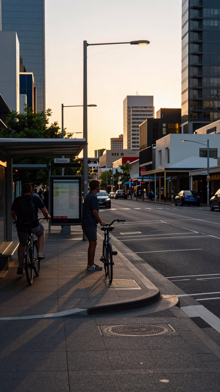 Early Evening Street Scene in Perth Western Australia with Local Elements in in Perth, Western Australia, Australia