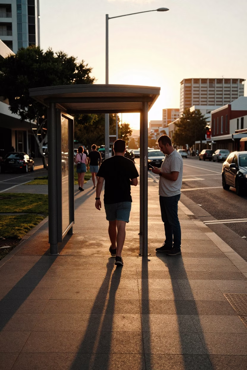Early Evening Street Scene in Perth Western Australia with Local Pedestrians and Urban Infrastructure in in Perth, Western Australia, Australia
