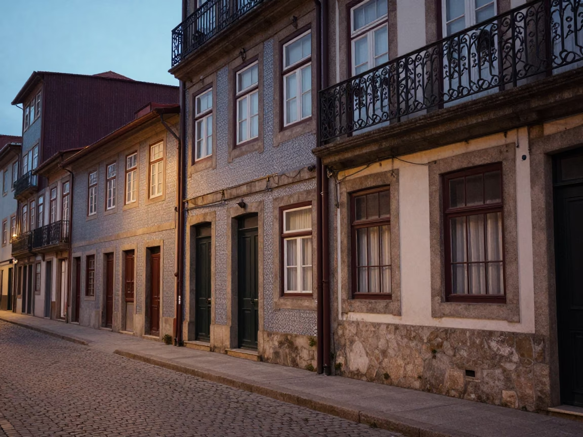 Early Evening Street Scene in Porto Portugal with Vintage 1950s Atmosphere in in Porto, Portugal