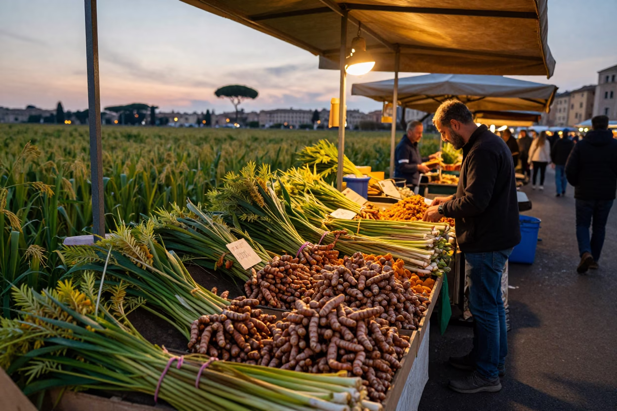 Early Evening Street Scene in Rome Italy with Turmeric Field Inspiration in in Rome, Italy