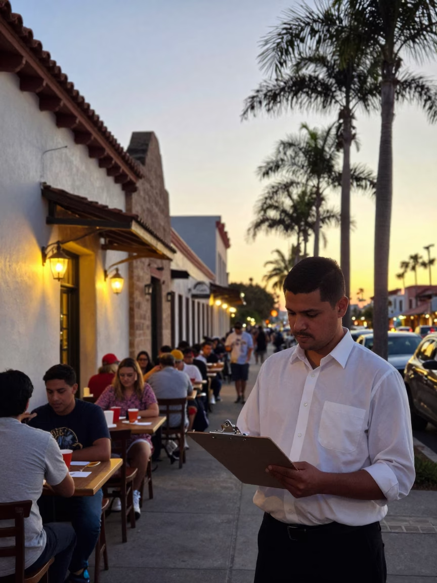 Early Evening Street Scene in San Diego California with Clipboard and Clear Glass Shelf in in San Diego, California, United States