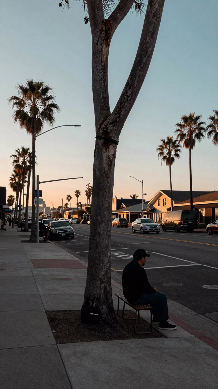 Early Evening Street Scene in San Diego California with Vintage Details in in San Diego, California, United States