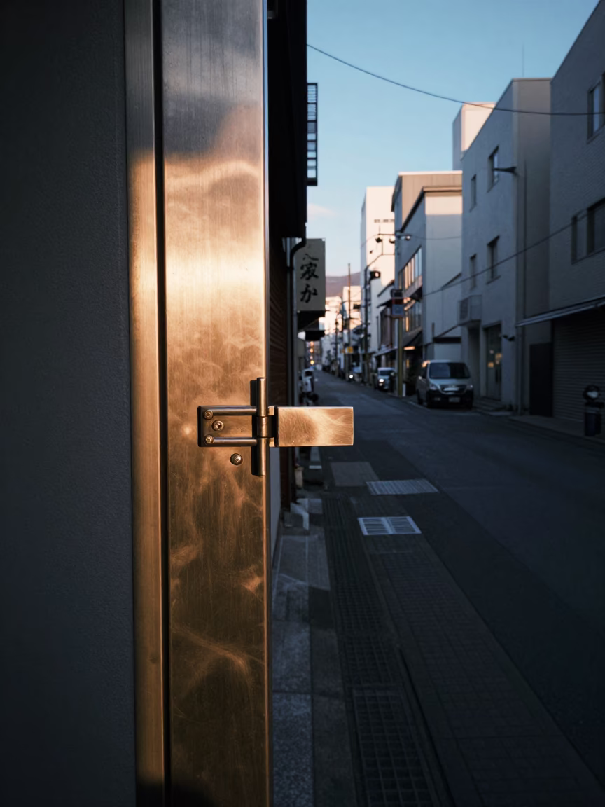 Early Evening Street Scene in Sapporo Japan with Sunlight on Metal Latch in in Sapporo, Japan
