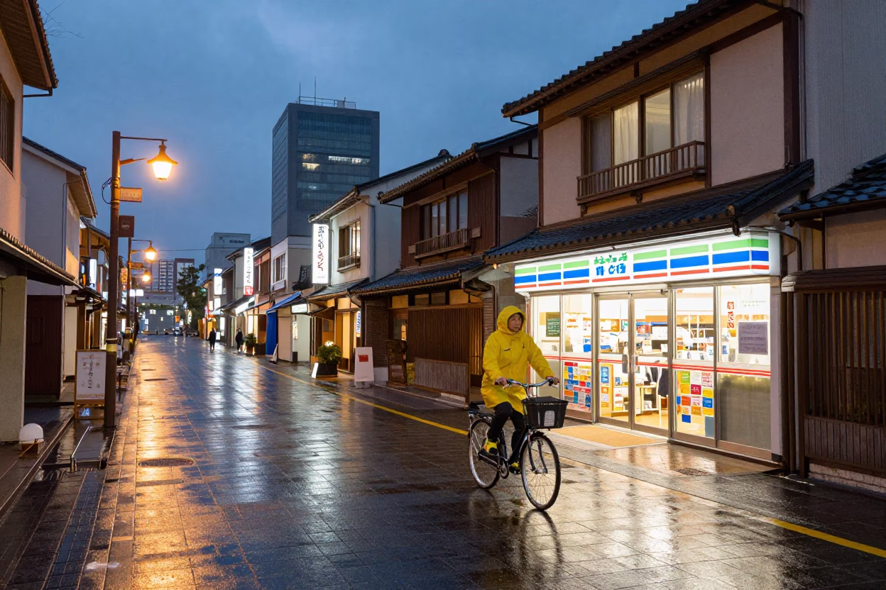 Early Evening Street Scene in Sapporo Japan with Traditional and Modern Elements in in Sapporo, Japan