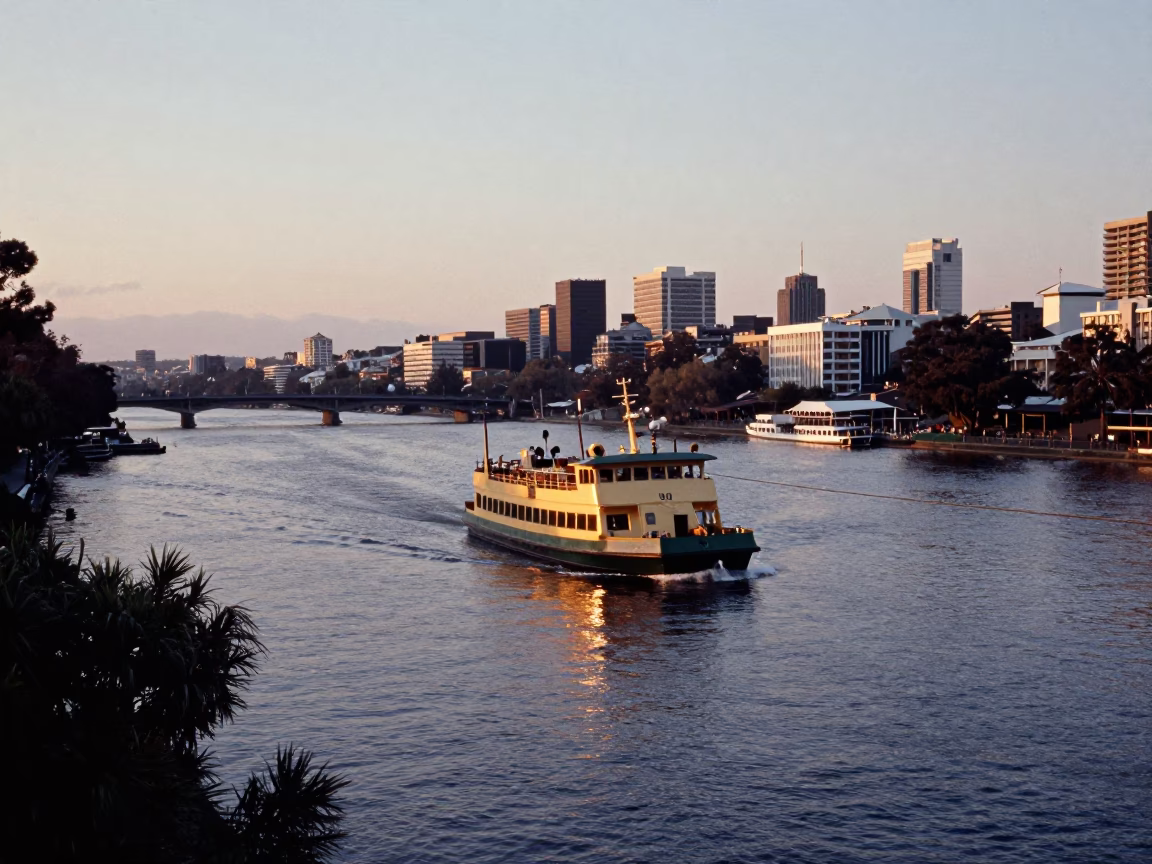 Early Evening Yarra River Chain Ferry Crossing Melbourne Victoria Australia Scenic Horizon in in Melbourne, Victoria, Australia