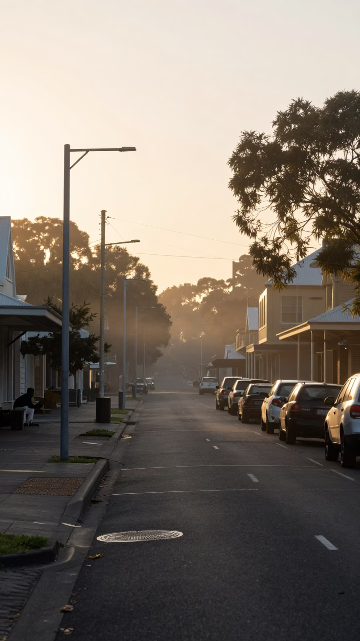 Early Morning Adelaide South Australia Street Scene with Vintage 1990s Realism in in Adelaide, South Australia, Australia