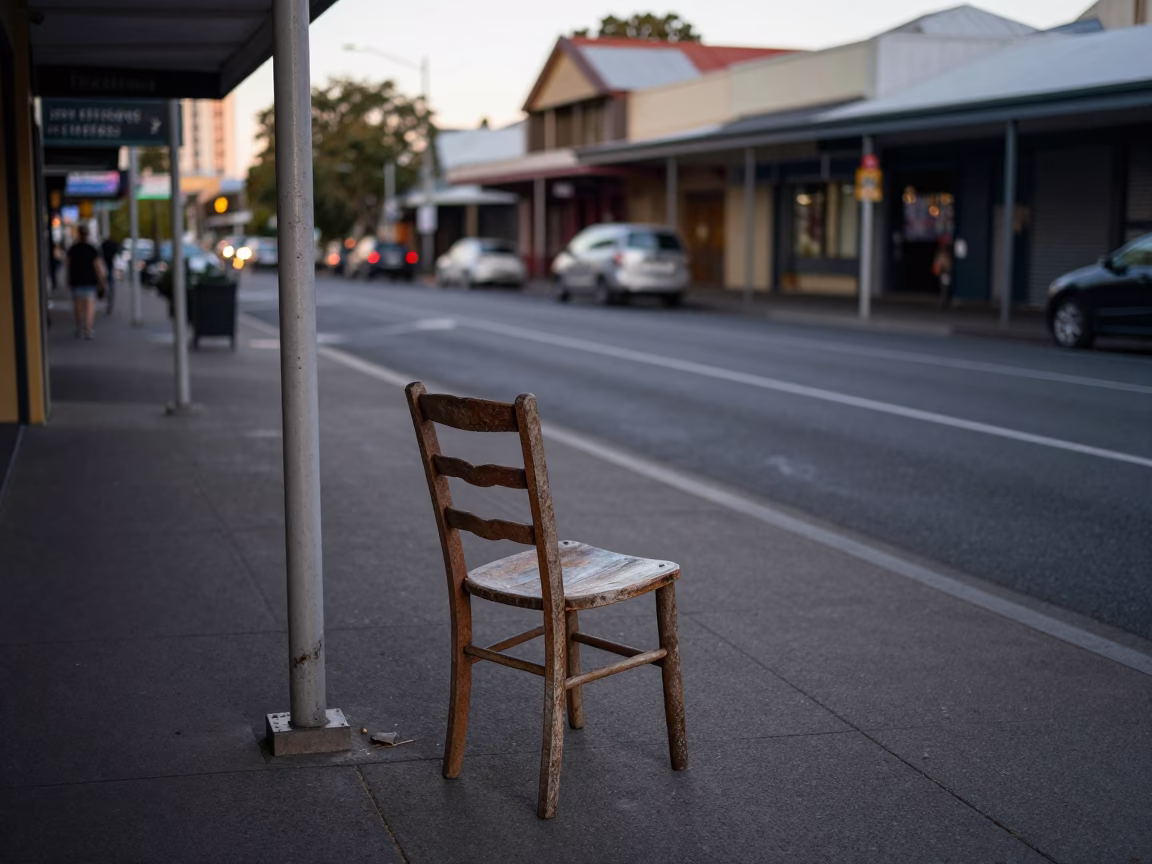 Early Morning Adelaide Street Scene with Ladder-Back Chair and Bottle Opener in in Adelaide, South Australia, Australia