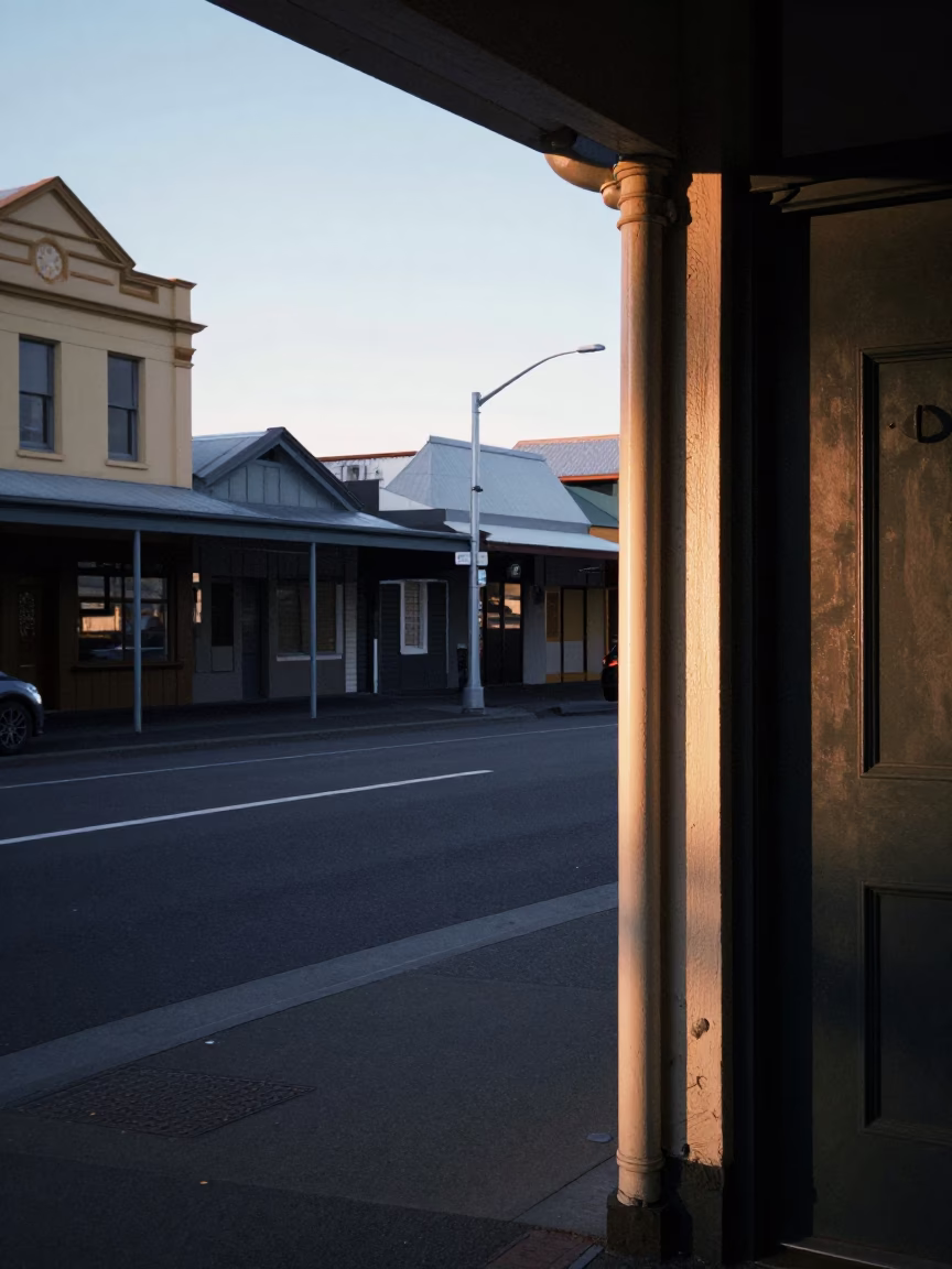 Early Morning Adelaide Street Scene with Sunlight and Local Details in in Adelaide, South Australia, Australia