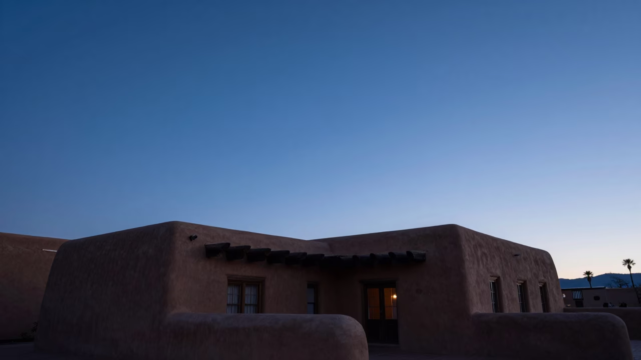 Early Morning Adobe Architecture in Santa Fe New Mexico Before Sunrise in in Santa Fe, New Mexico, United States