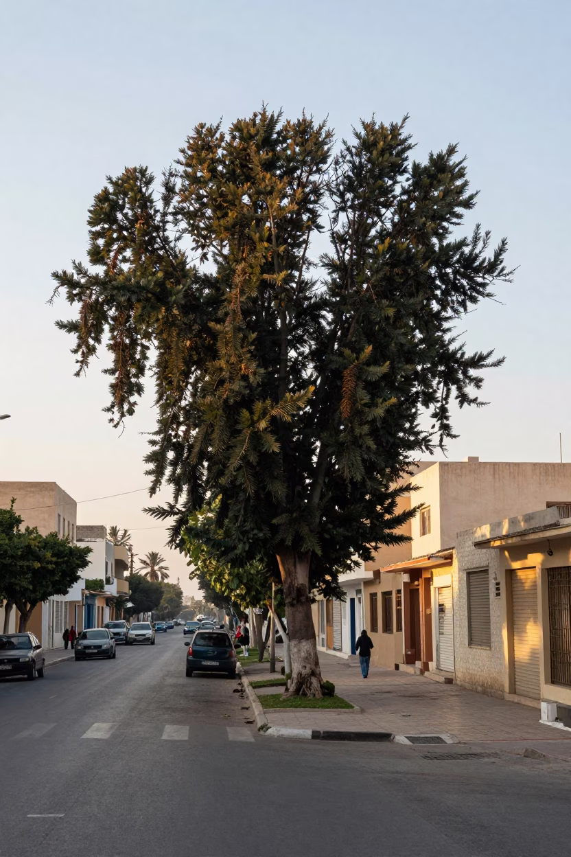 Early Morning Alexandria Egypt Street Scene with Copper Beech Tree and Magazines in in Alexandria, Egypt