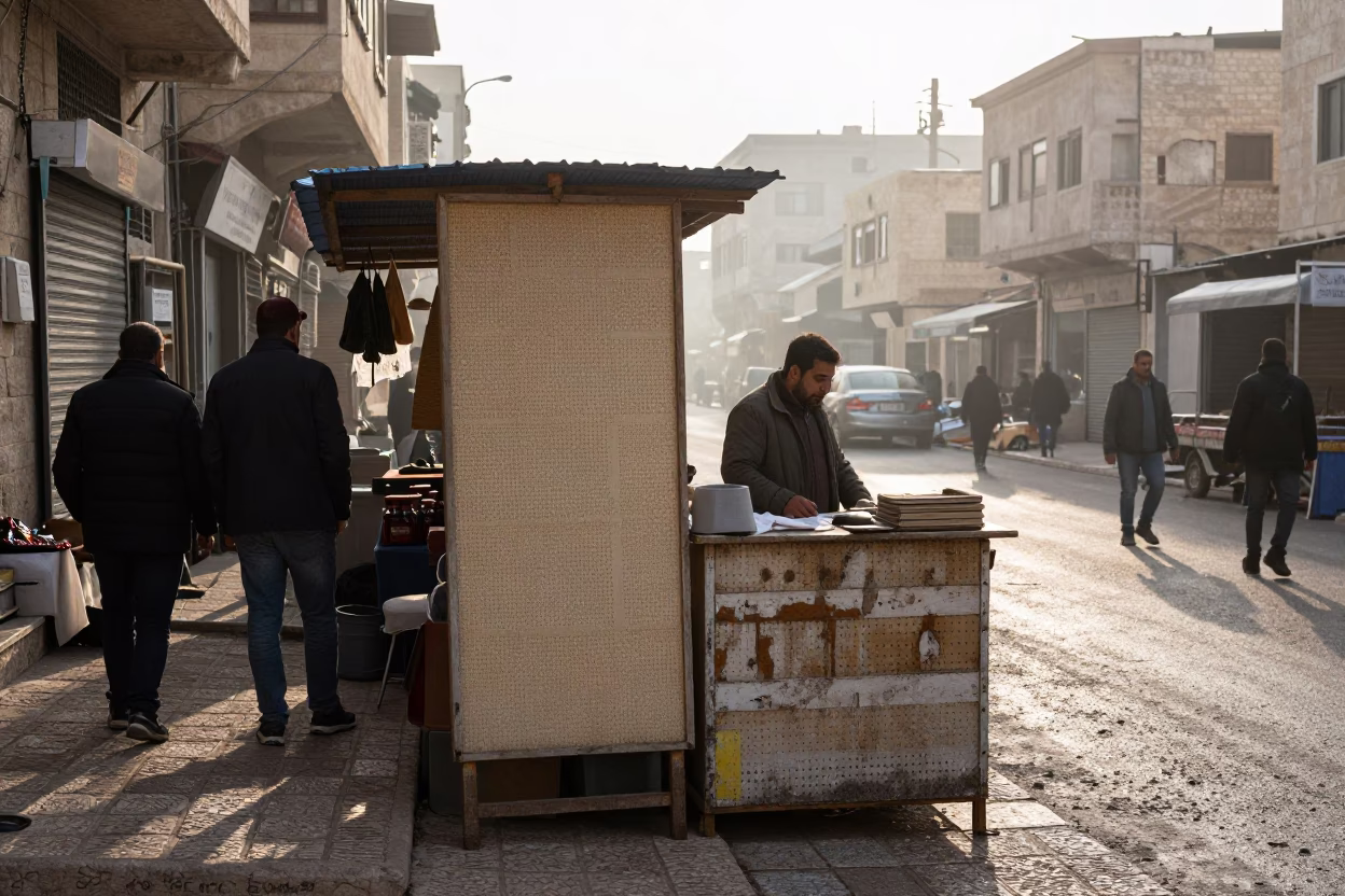 Early Morning Amman Street Scene with Pegboard Detail and Local Commerce in in Amman, Jordan