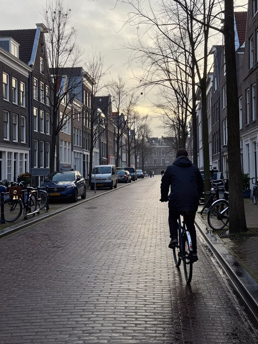Early Morning Amsterdam Canal Street Scene with Brushed Steel Latch Detail in in Amsterdam, Netherlands