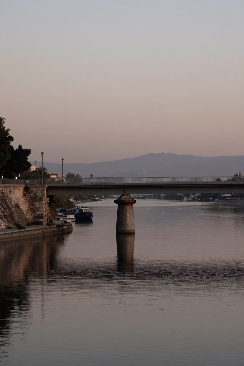 Early Morning Athens Greece Bridge Pier Dawn Light Before Sunrise in in Athens, Greece