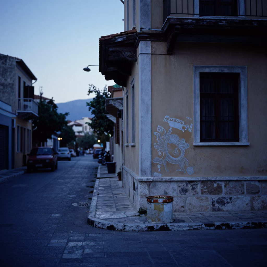 Early Morning Athens Greece Street Scene Before Dawn with Jam Jar and Onions in in Athens, Greece