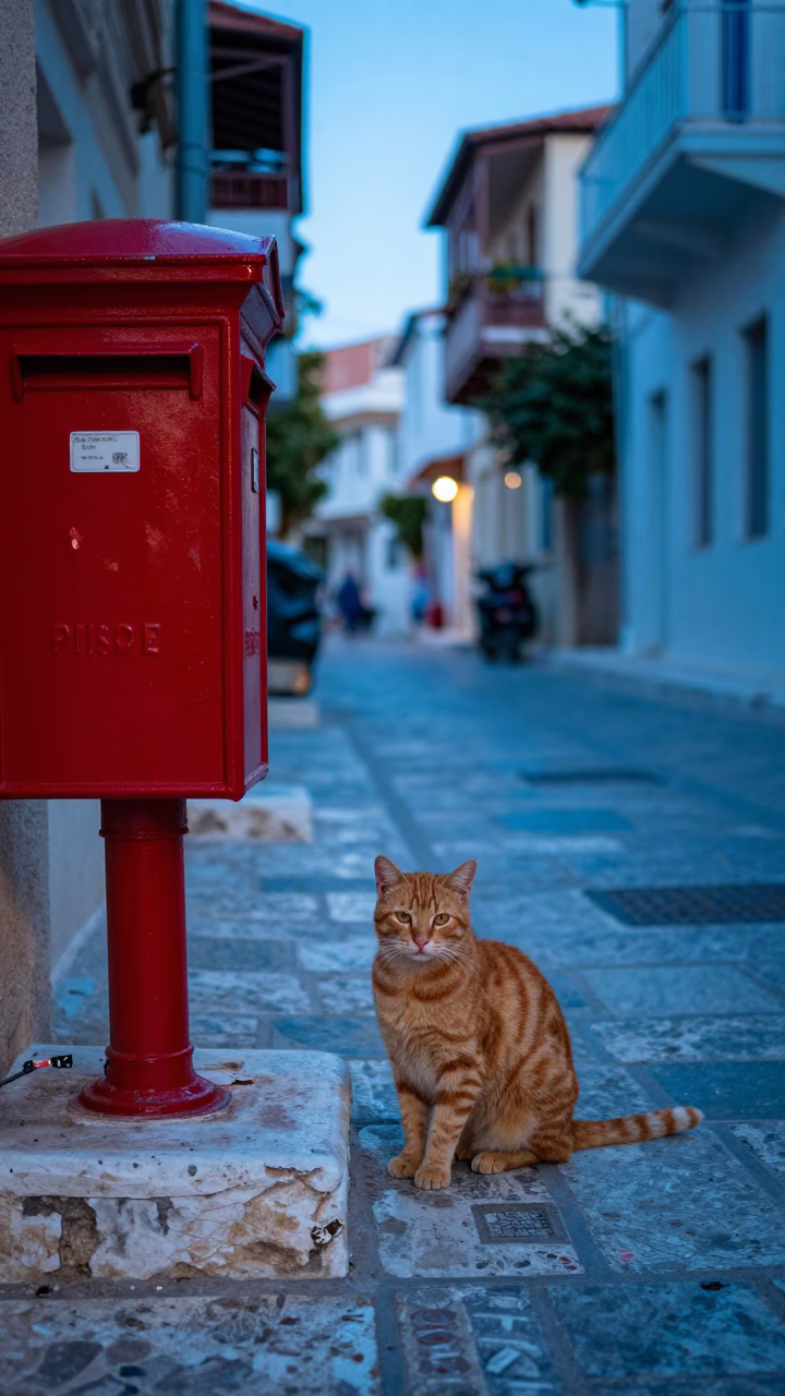 Early Morning Athens Street Scene With Ginger Cat And Colorful Details in in Athens, Greece