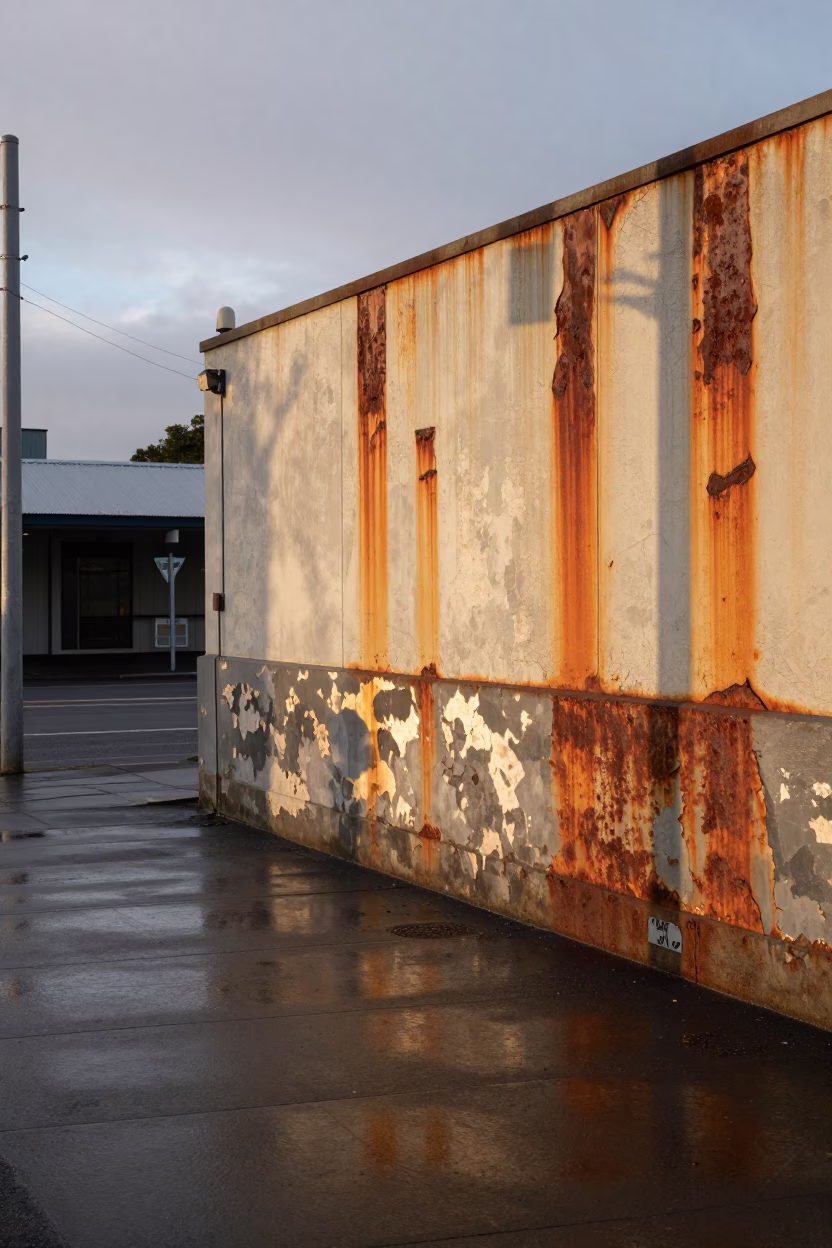 Early Morning Auckland Street Scene with Rusty Wall and Melons in in Auckland, New Zealand