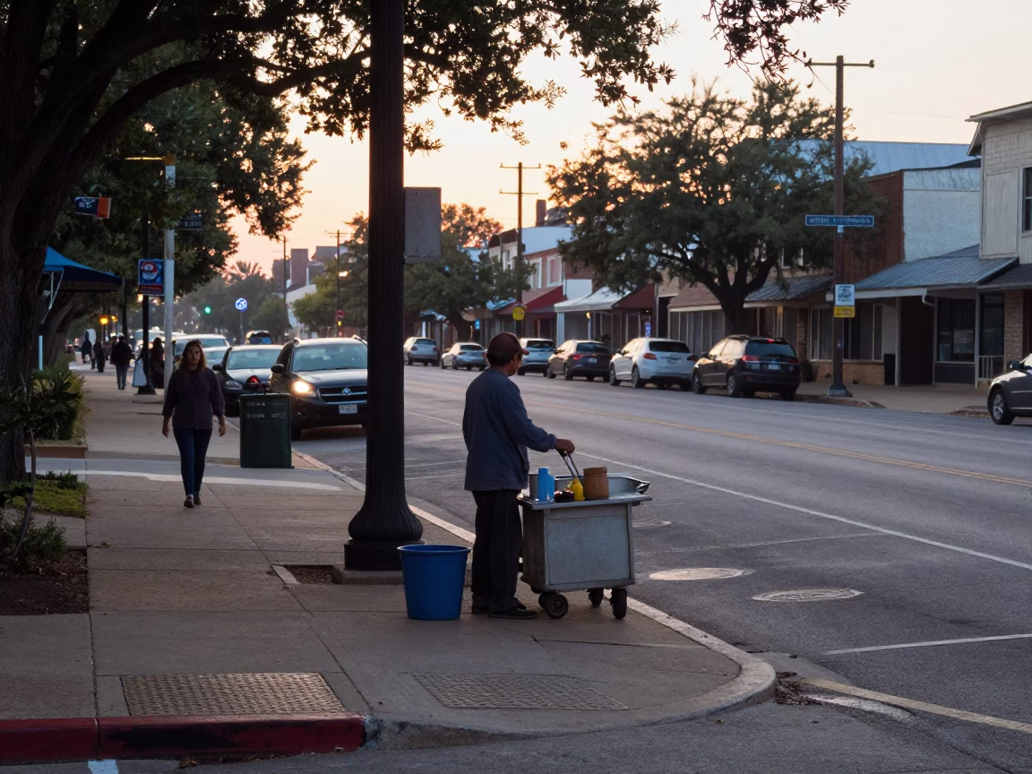 Early Morning Austin Texas Street Scene with Local Morning Routine and City Elements in in Austin, Texas, United States