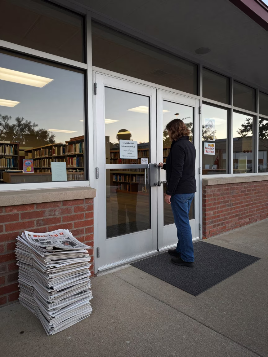 Early Morning Austin Texas Street Scene with Newspaper Stack and Teacher in in Austin, Texas, United States