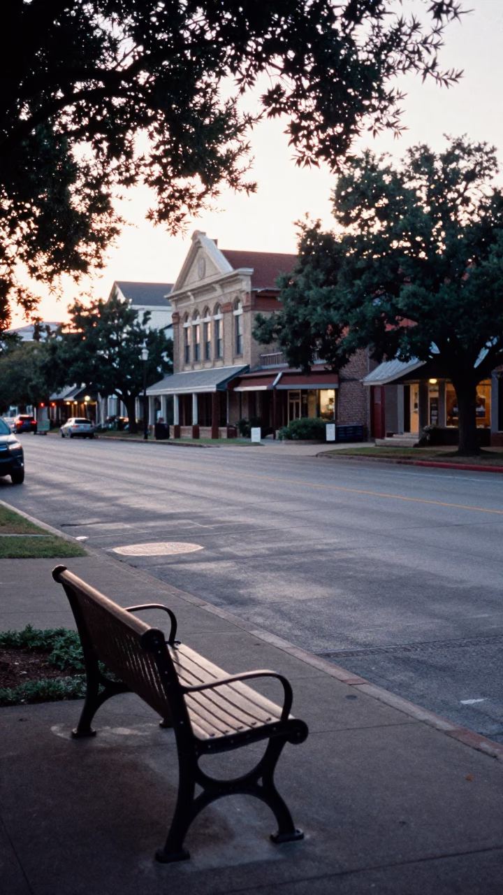 Early Morning Austin Texas Street Scene with Park Bench and Urban Details in in Austin, Texas, United States