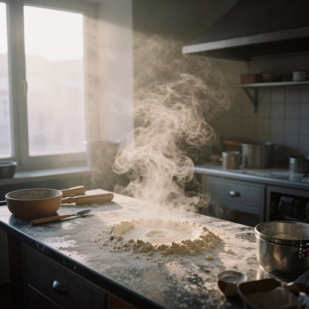 Early Morning Bakery Scene in Budapest Hungary with Steam and Flour Dust in in Budapest, Hungary