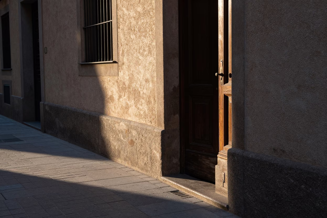 Early Morning Barcelona Street Scene With Doorframe And Handle in in Barcelona, Spain