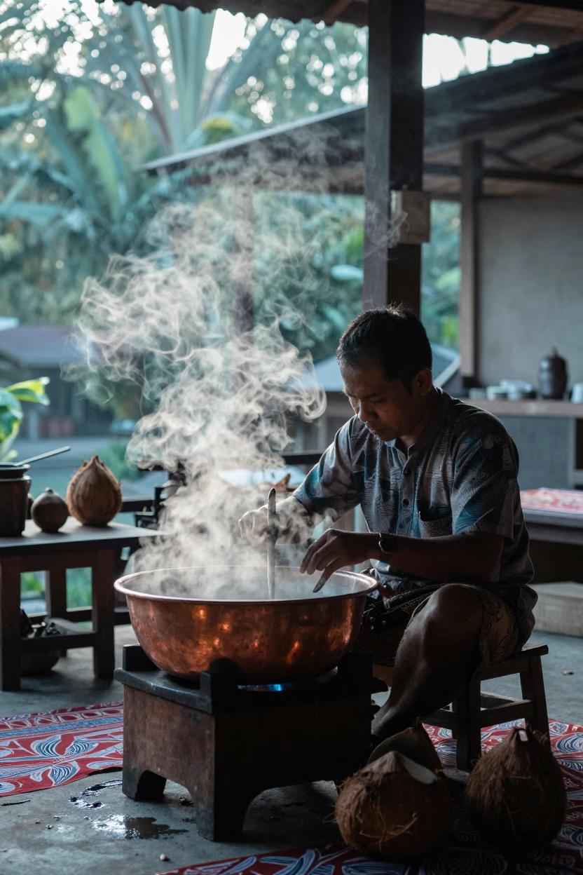 Early Morning Batik Workshop in Yogyakarta with Steam and Coconuts in in Yogyakarta, Indonesia