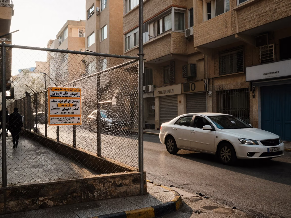 Early Morning Beirut Street Scene with Substation Fence and Urban Details in in Beirut, Lebanon
