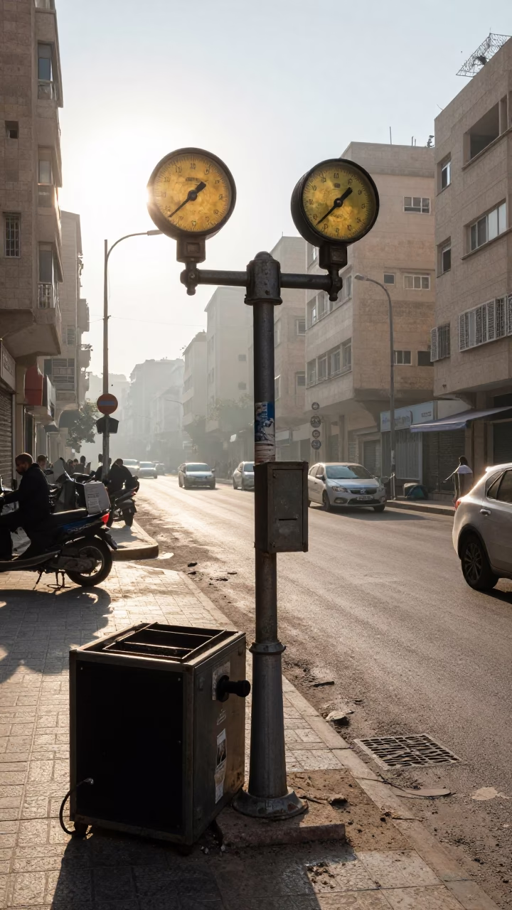 Early Morning Beirut Street Scene with Weathered Instruments and Glass Edge in in Beirut, Lebanon