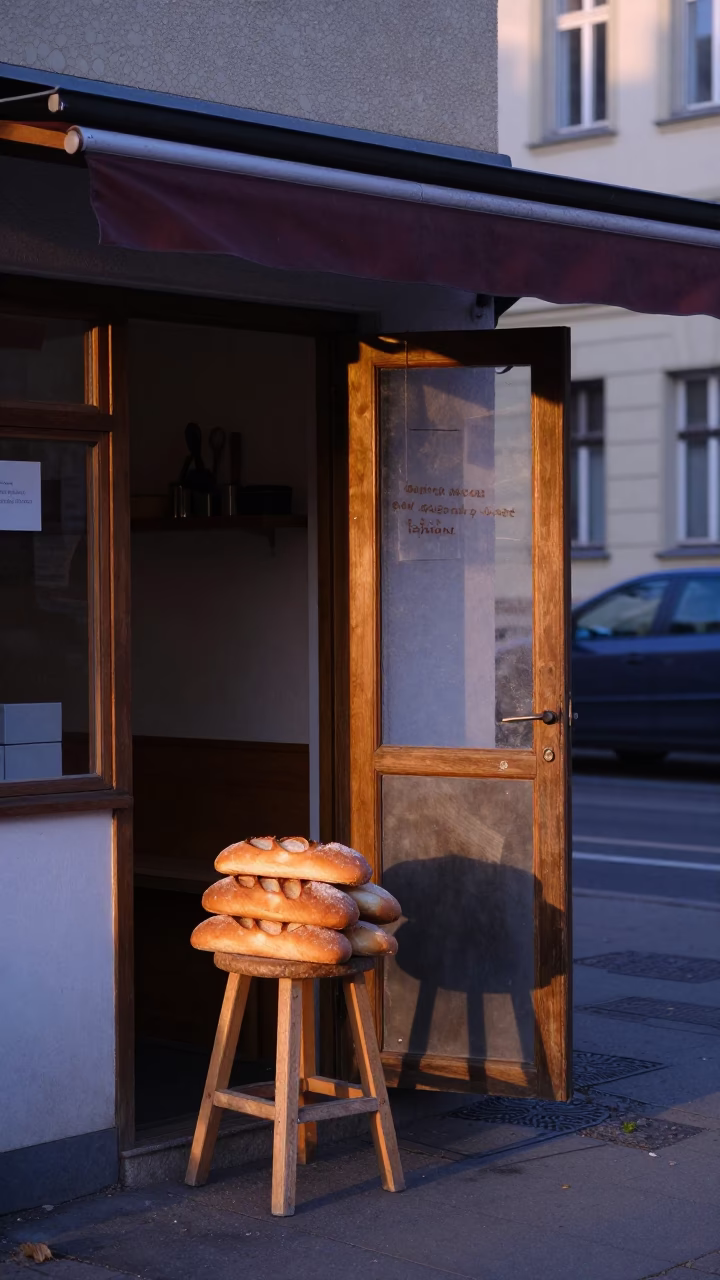 Early Morning Berlin Street Scene with Kitchen Utensil and Work Stool in in Berlin, Germany