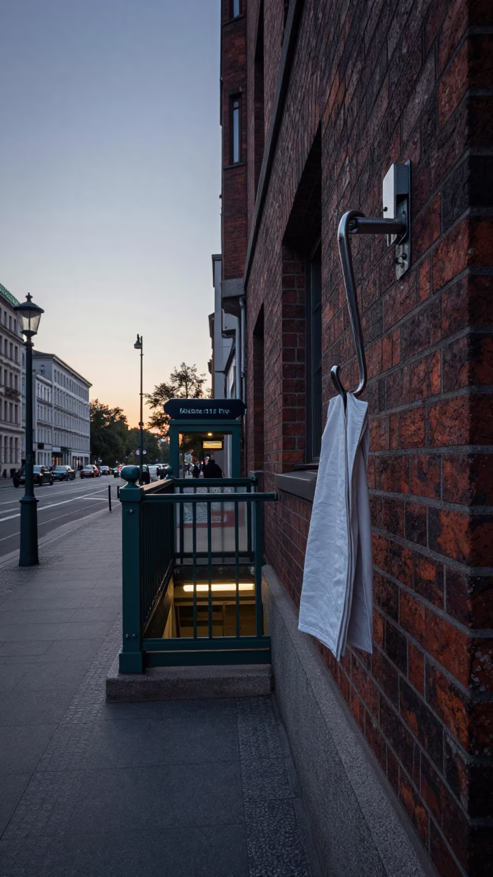 Early Morning Berlin Street Scene with Subway Entrance and Minimalist Urban Details in in Berlin, Germany