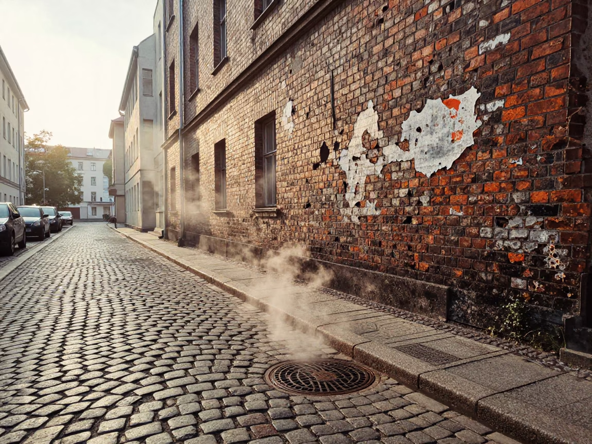 Early Morning Berlin Street Scene with Vintage 1950s Aesthetic and Local Details in in Berlin, Germany