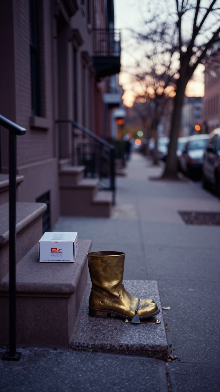 Early Morning Boston Street Scene with Shoebox and Boot Scraper Before Sunrise in in Boston, Massachusetts, United States