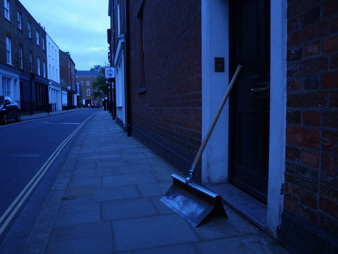 Early Morning Bristol Street Scene with Boot Scraper and Wet Pavement Before Dawn in in Bristol, United Kingdom