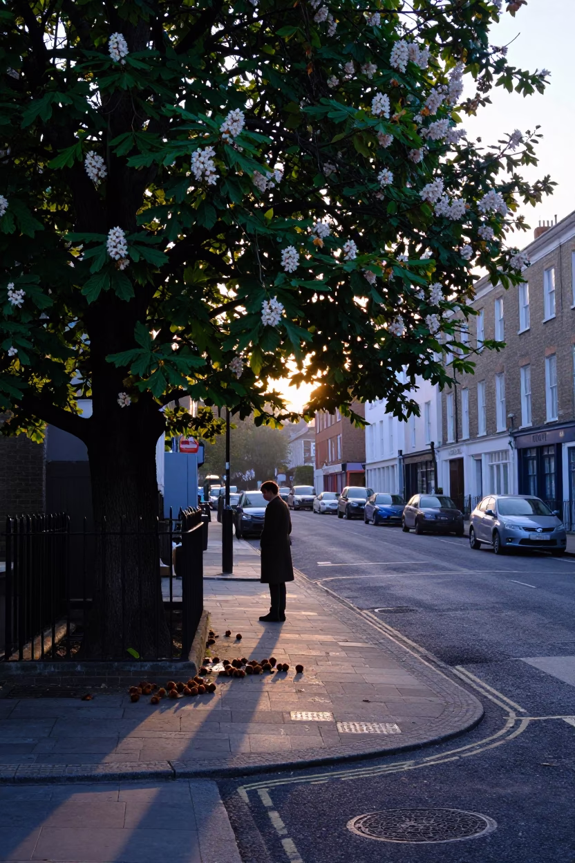 Early Morning Bristol Street Scene with Chestnut Husks and Vintage Details in in Bristol, United Kingdom